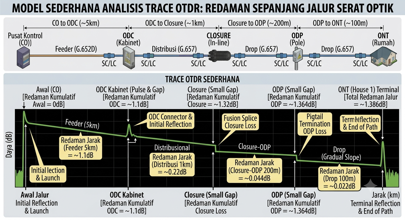 Contoh trace hasil pengukuran OTDR